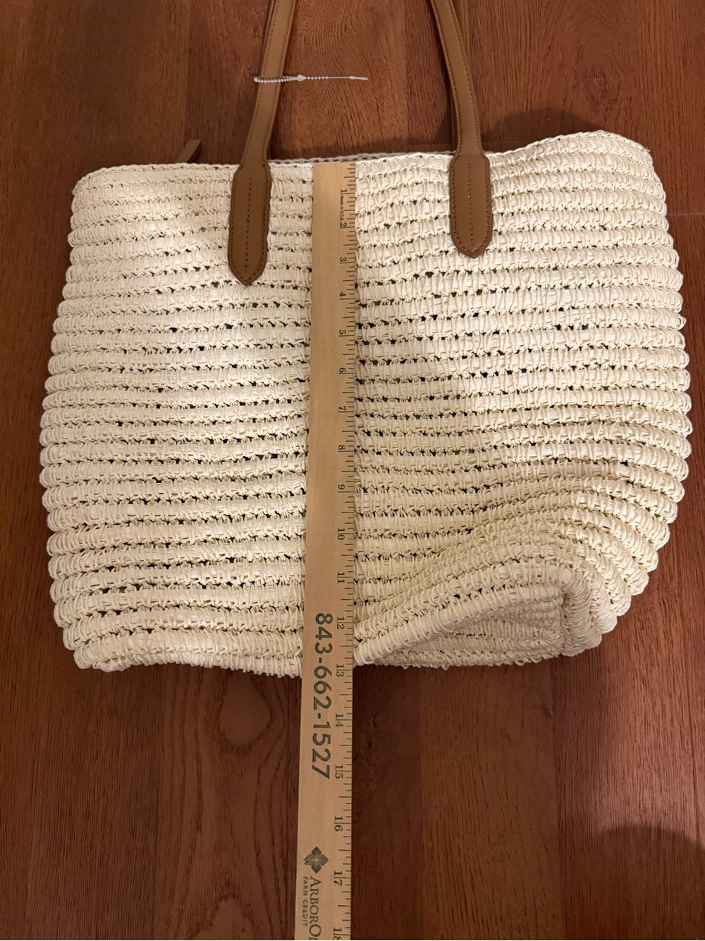 Talbots Woven Straw Tote Bag | Blue Seersucker Lining | Coastal Preppy Beach Bag - Picture 5 of 11